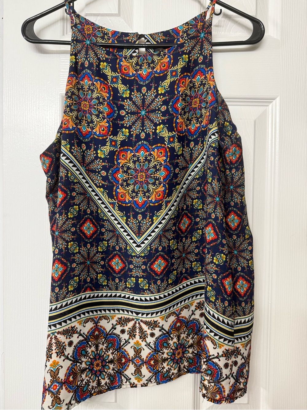 Renee C. Navy Multicolor Medallion Halter Tank estimated size large PTP 19”